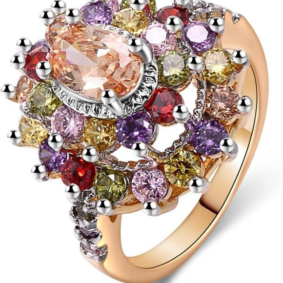 Multicolor AAA Grade Cubic Zirconia Rhodium Rose Gold Plated Multi-Stone Ring fo - Picture 1 of 7